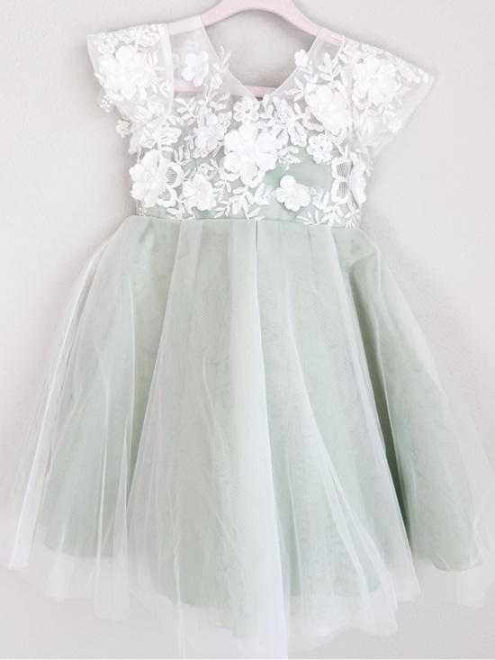 JJs House Other - JJ’s House Flower Girl Dress Sage Green Tulle Lace 3D Floral Wedding Easter 4T